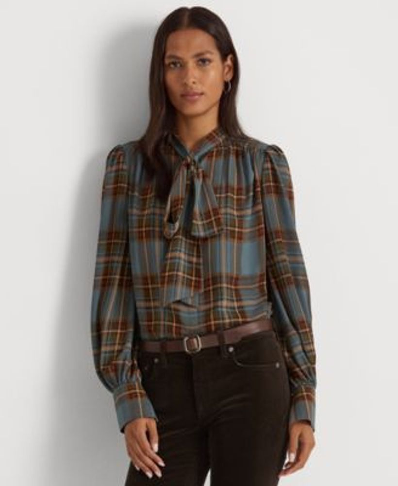 Lauren Ralph Lauren Plaid Tie-Neck Georgette Shirt | Mall of America®