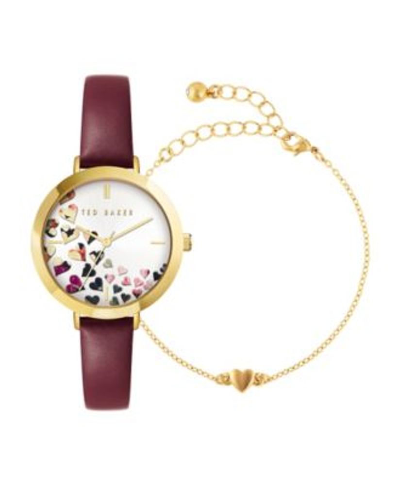 Ted Baker Women's Ammy Hearts Burgundy Leather Strap Watch