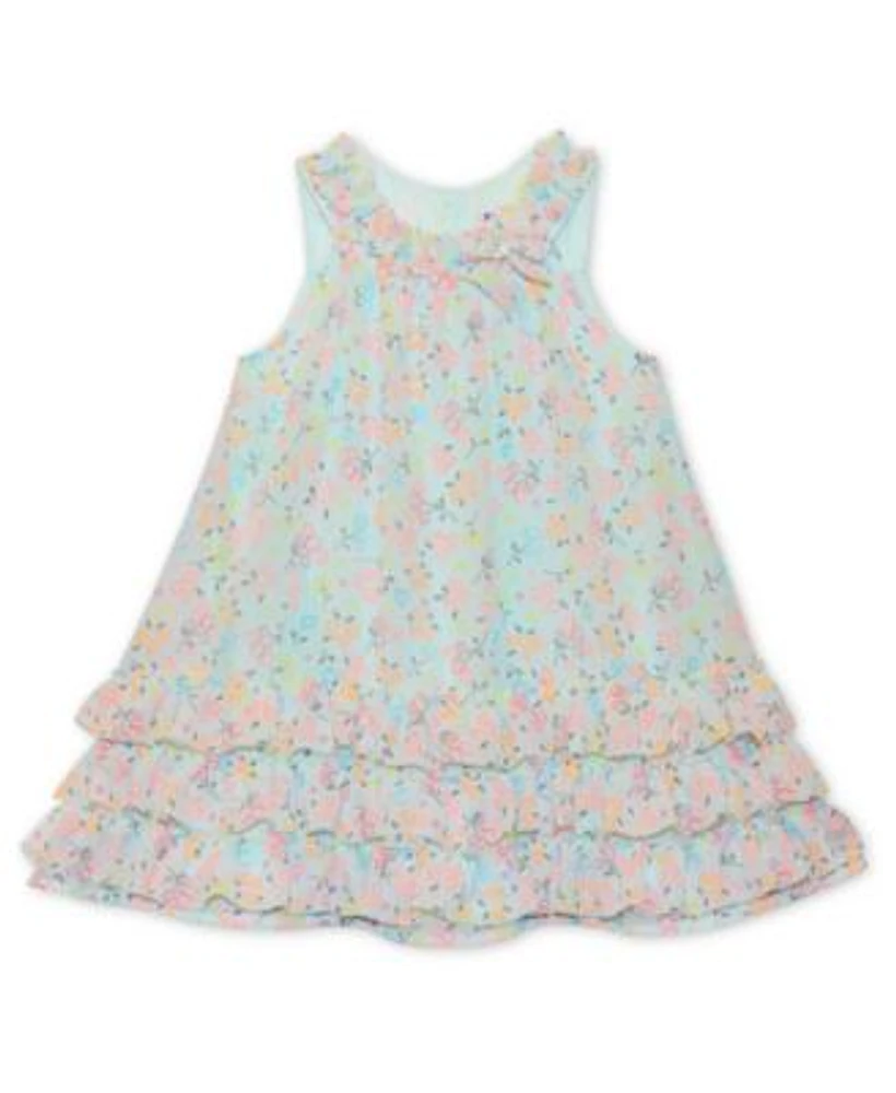Blueberi Boulevard Little Girls Floral Ruffle Trim Swing Dress