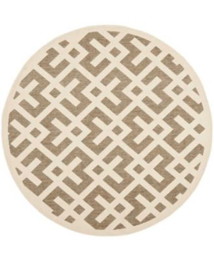Safavieh Courtyard Brown and Bone 6'7" x 6'7" Round Outdoor Area Rug