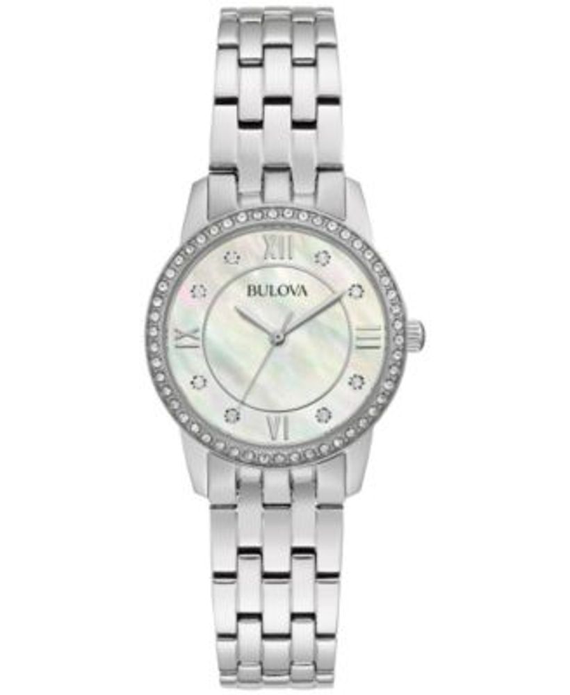 Bulova Women s Crystals Stainless Steel Bracelet Watch 27mm Box