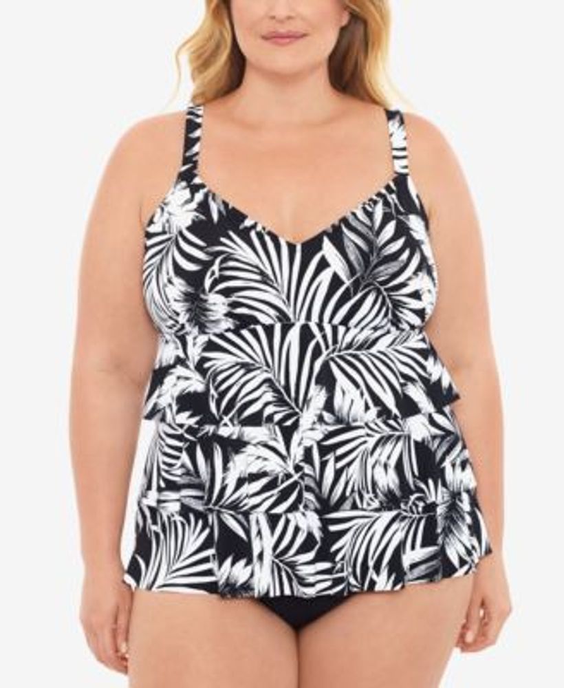 Swim Solutions Plus Triple-Tier Tummy-Control Fauxkini One-Piece ...