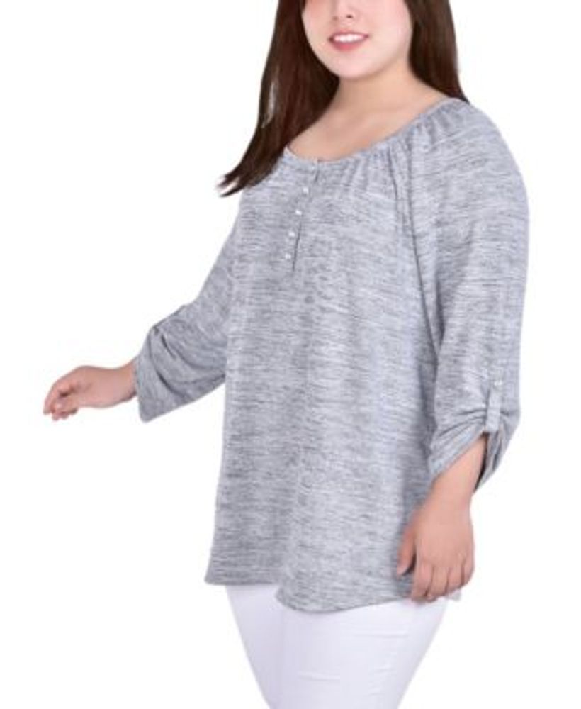 NY Collection Plus Long Roll Tab Sleeve Henley Mall of America®