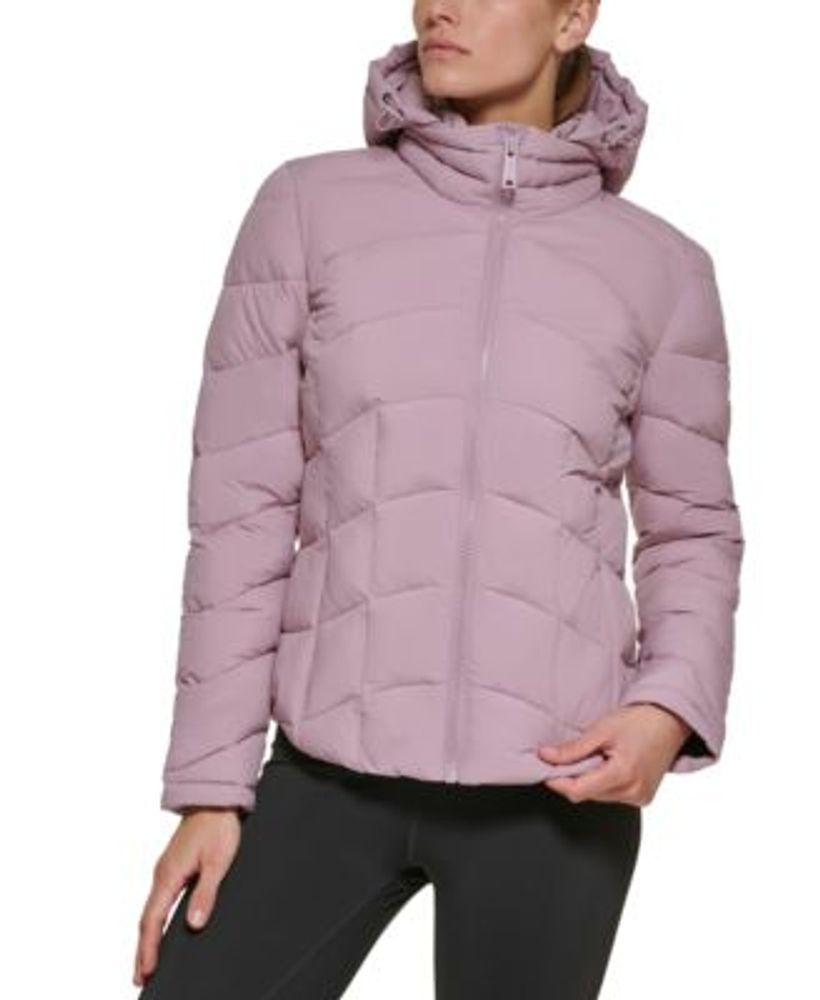Hooded stretch packable store puffer coat