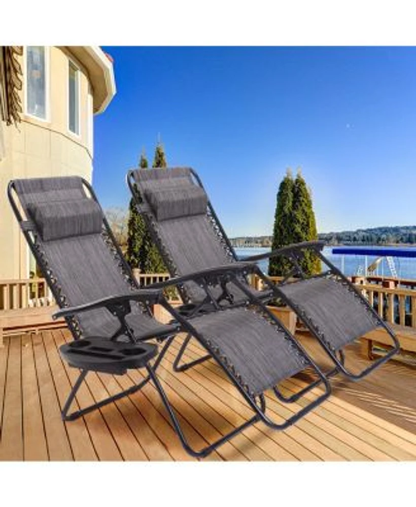 Costway 2PC Folding Zero Gravity Reclining Lounge Chairs Beach Patio W/Utility Tray Mall of