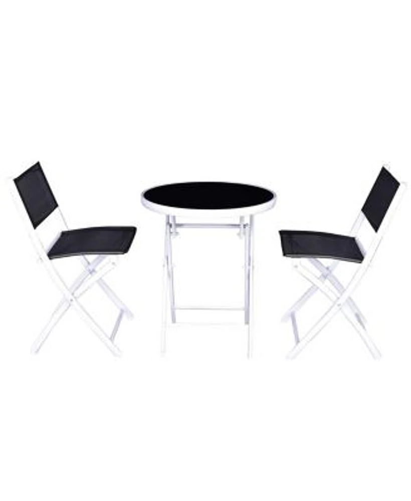 Costway 3pc bistro patio garden furniture set 2 hotsell folding chairs glass table top steel