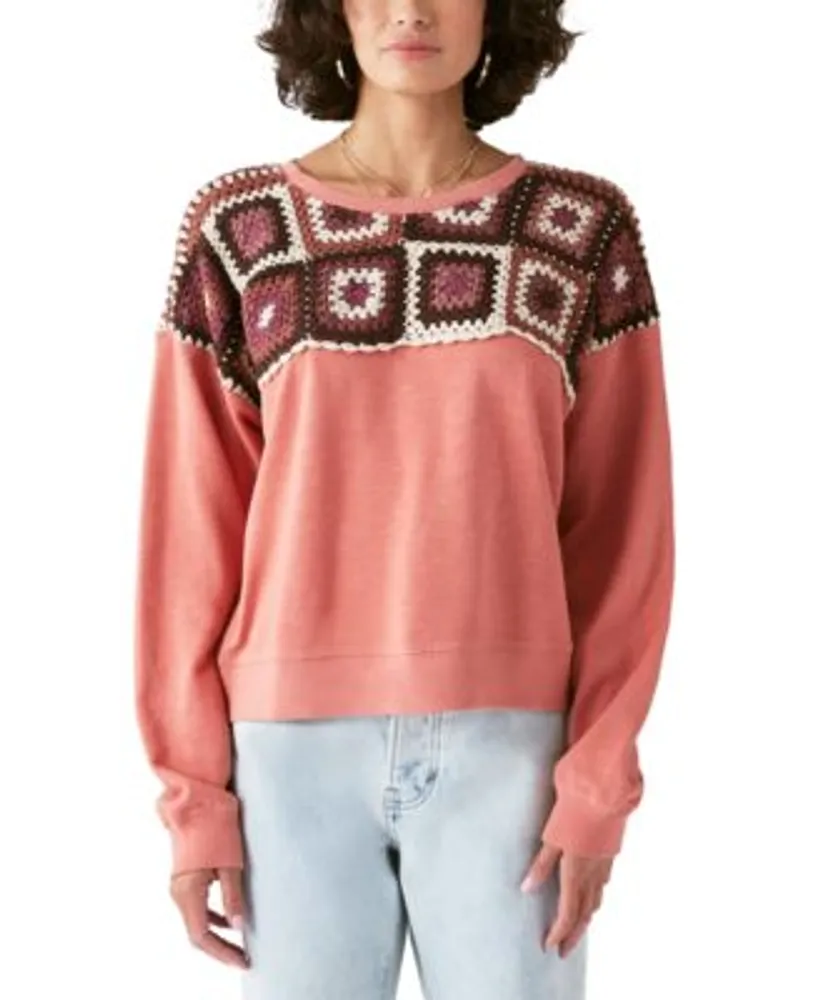 Lucky Brand Cotton Crochet Patch Yoke Pullover Sweater | Foxvalley