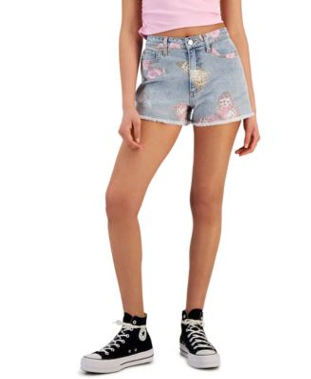 Tinseltown Juniors High Rise Frayed Hem Denim Mom Shorts 49 OFF