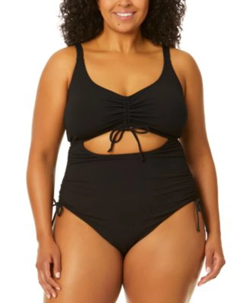 Salt Cove Trendy Plus Leopard Love Cutout One Piece Swimsuit