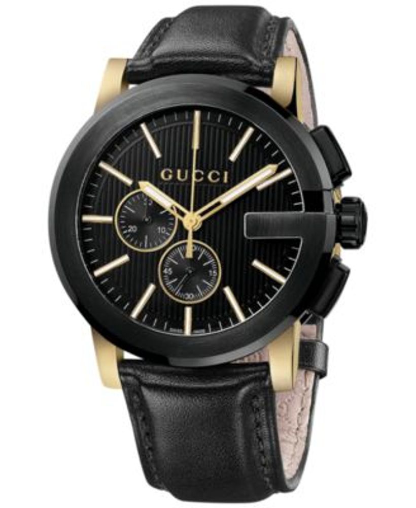 Gucci Unisex Swiss G-Chrono XL Black Leather Strap Watch 44mm