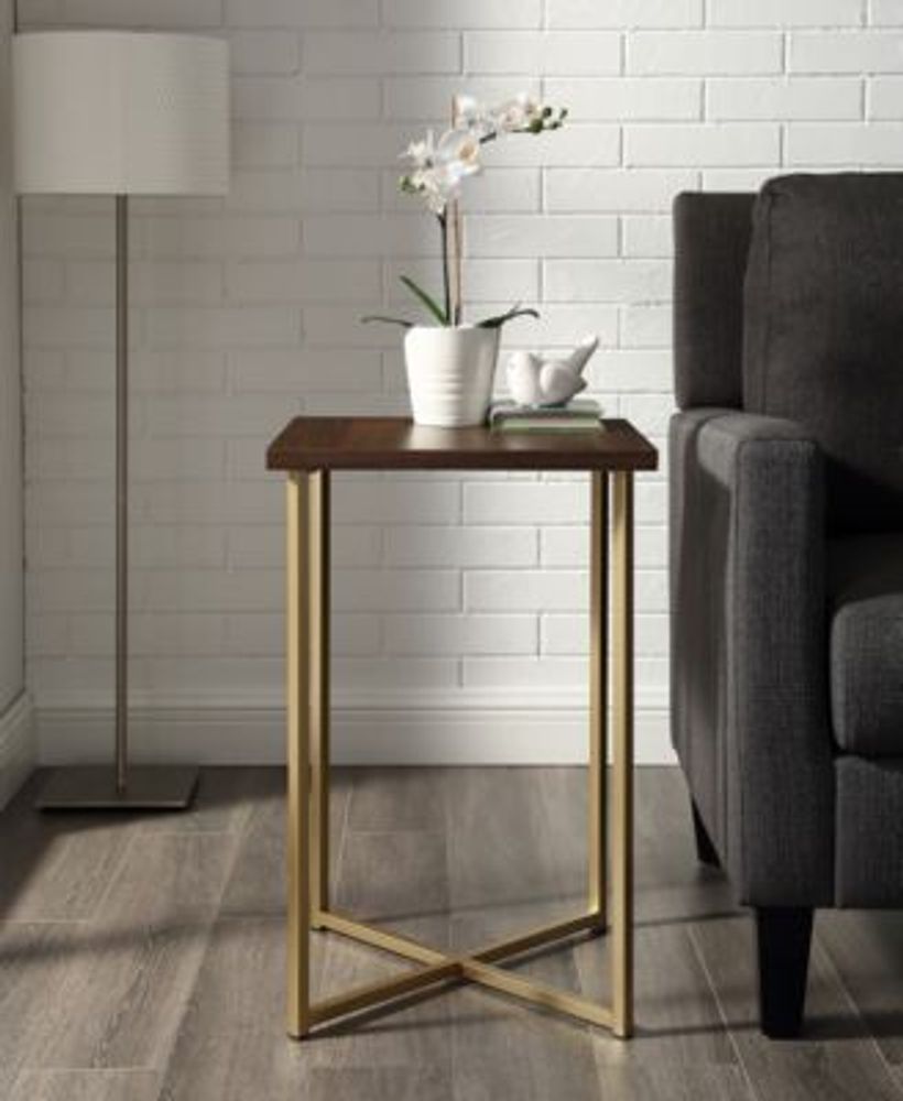 Walker Edison 16 inch Square Side Table with Faux Marble Top and Gold ...