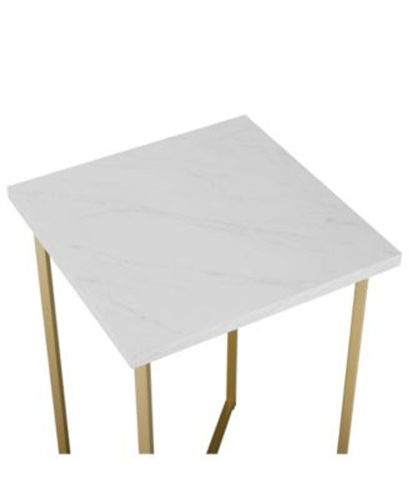 Walker Edison 16 inch Square Side Table with Faux Marble Top and Gold ...