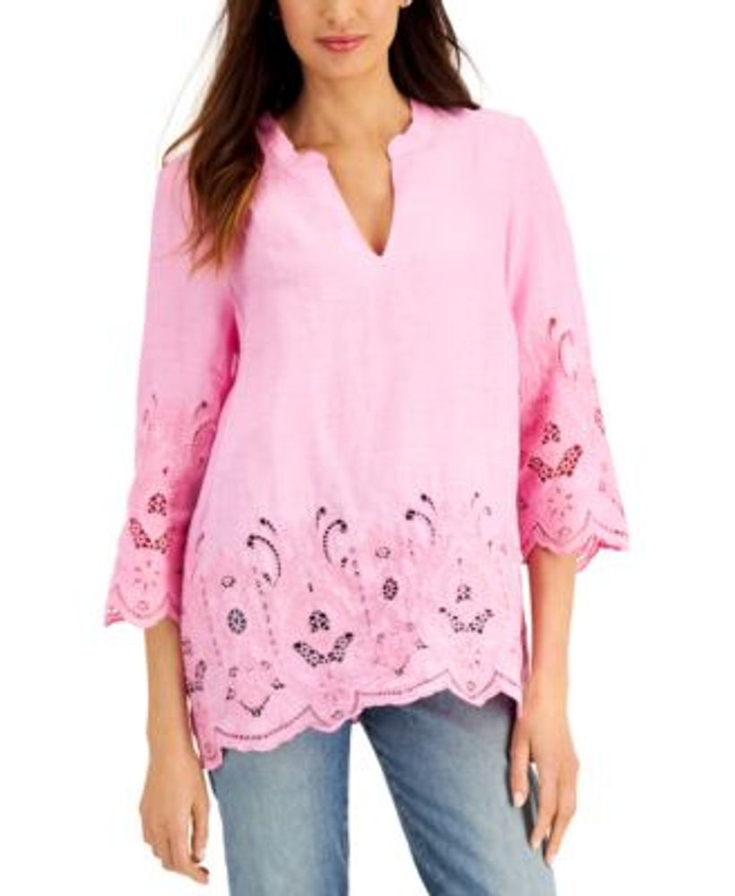 Charter Club Linen EmbroideredHem Tunic, Created for Macy's Mall of