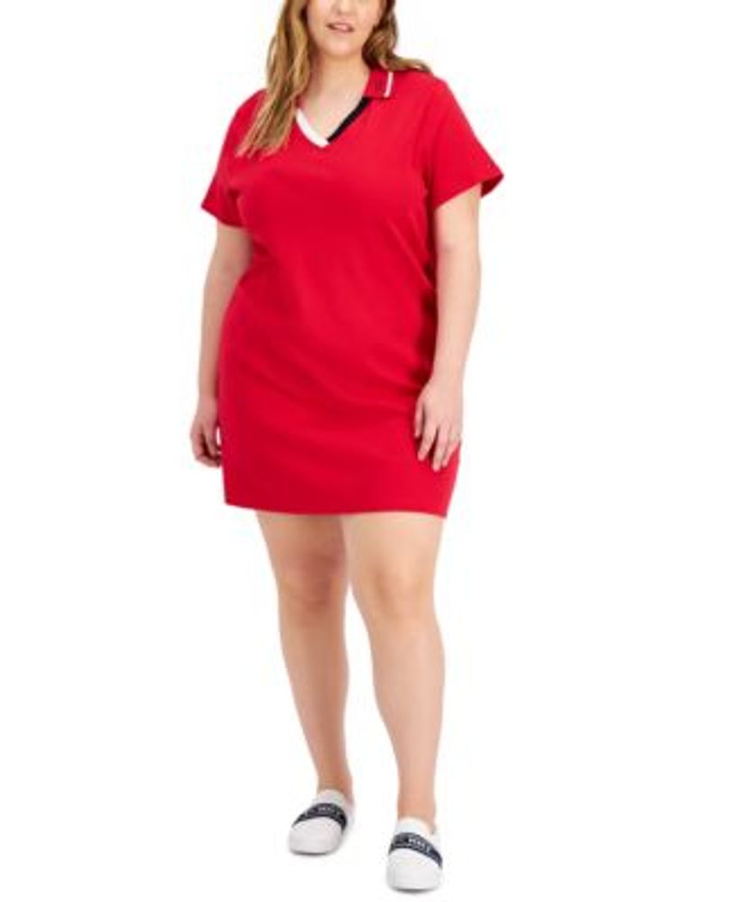 Tommy Hilfiger Womens Johnny Collar Rugby Dress Red Size Large