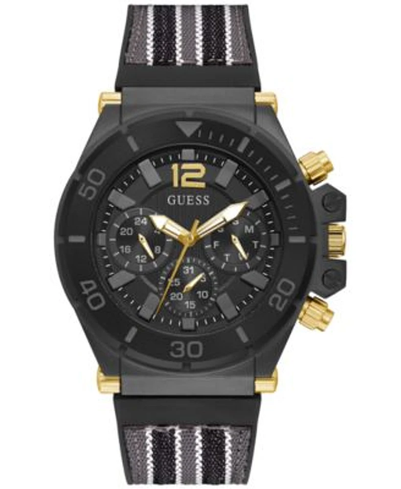 GUESS Men s Gray Striped Nylon Silicone Strap Watch 48mm