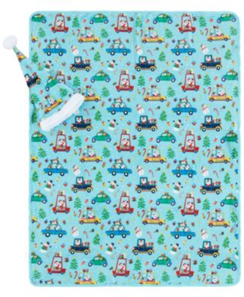 JLA Home Present Delivery Santa Hat and Throw Set, Created For Macy's