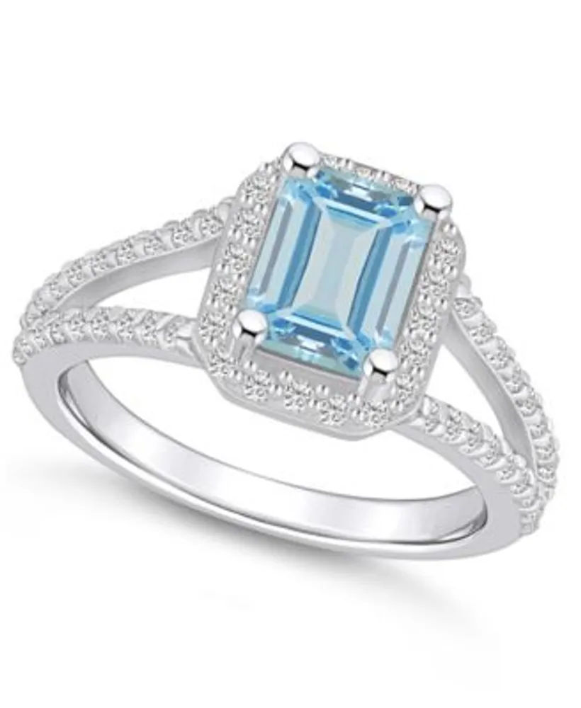 Macy s Aquamarine 1 3 8 ct. t.w. and Diamond 1 2 Halo Ring 14K