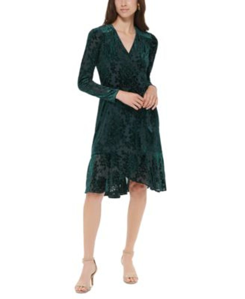 Velvet faux wrap dress outlet