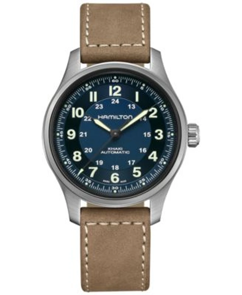 Hamilton Men s Swiss Automatic Khaki Field Brown Leather Strap