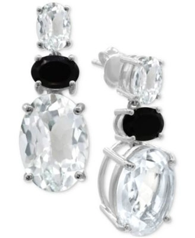 Macy s White Quartz 11 ct. t.w. Onyx Three Stone Drop Earrings