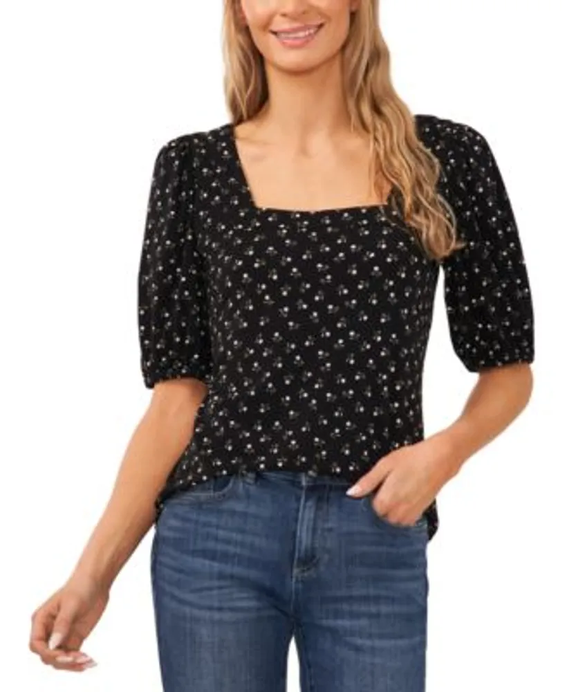CeCe Women's Printed Square-Neck Puff-Sleeve Knit Top | Hawthorn Mall