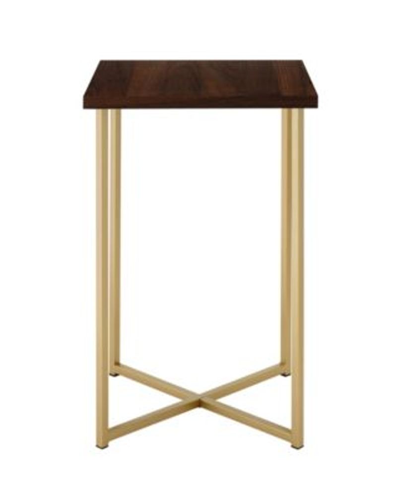 Walker Edison 16 inch Square Side Table with Faux Marble Top and Gold ...