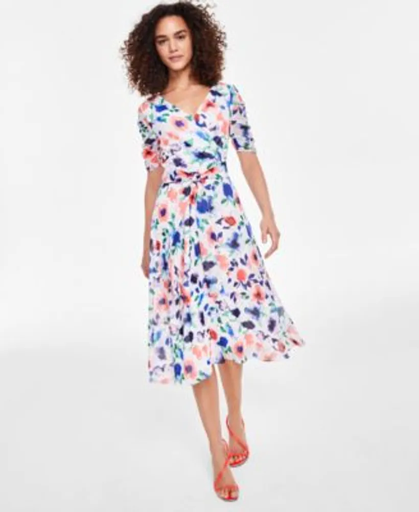 DKNY Women's V-Neck Ruched-Sleeve Fit & Flare Dress | Foxvalley Mall