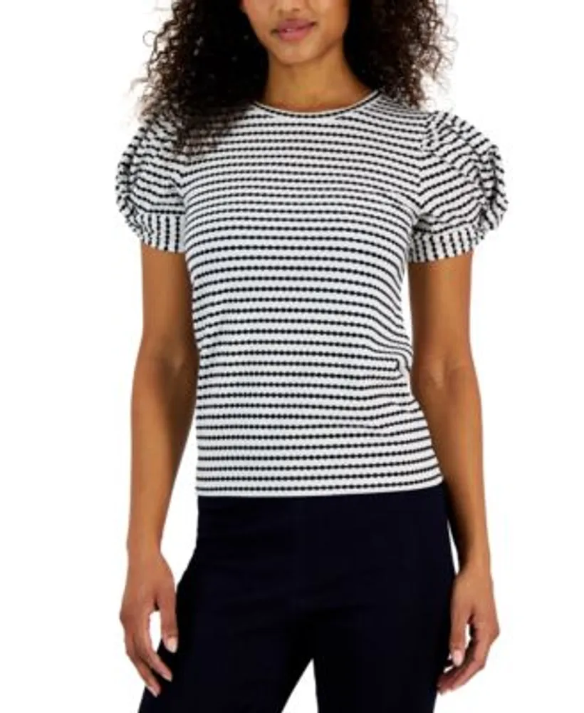 Anne Klein Women's Jacquard Striped Puff-Sleeve Top | The Shops at