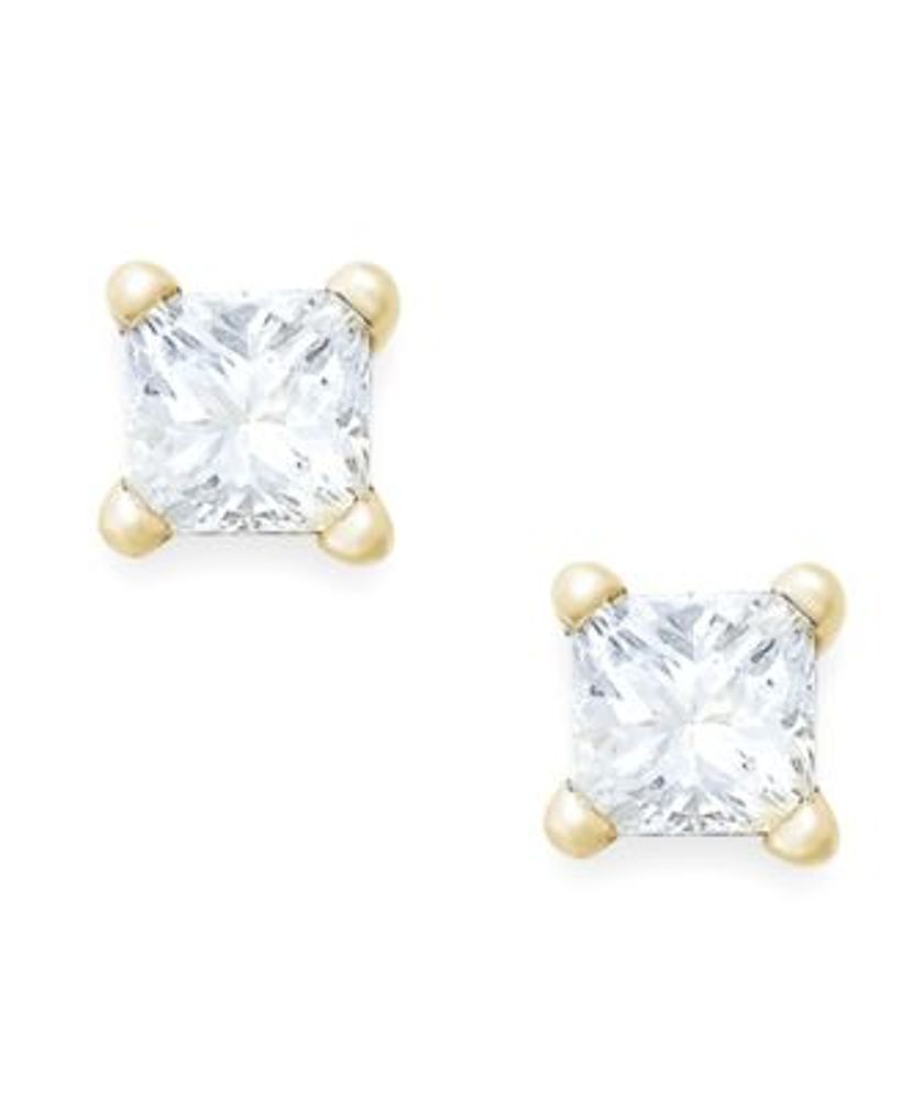 Macy s Princess Cut Diamond Stud Earrings in 10k Gold 1 10 ct