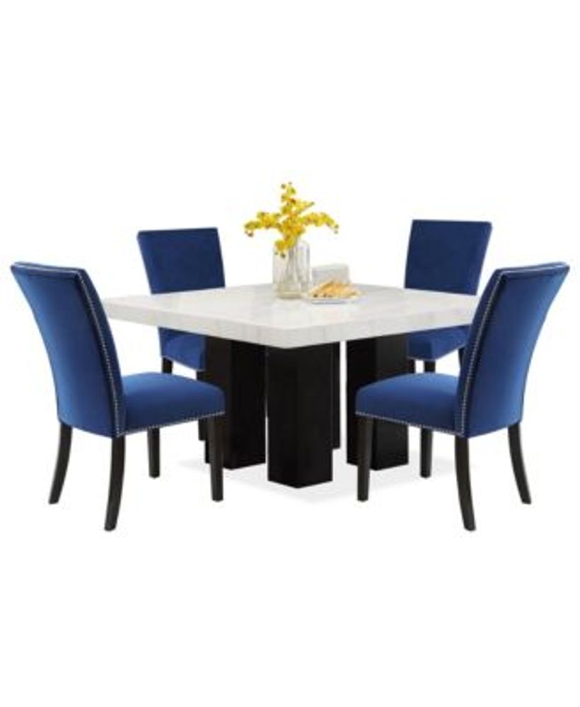 Furniture Camila Square Dining Table and Blue Velvet Dining Chair 5
