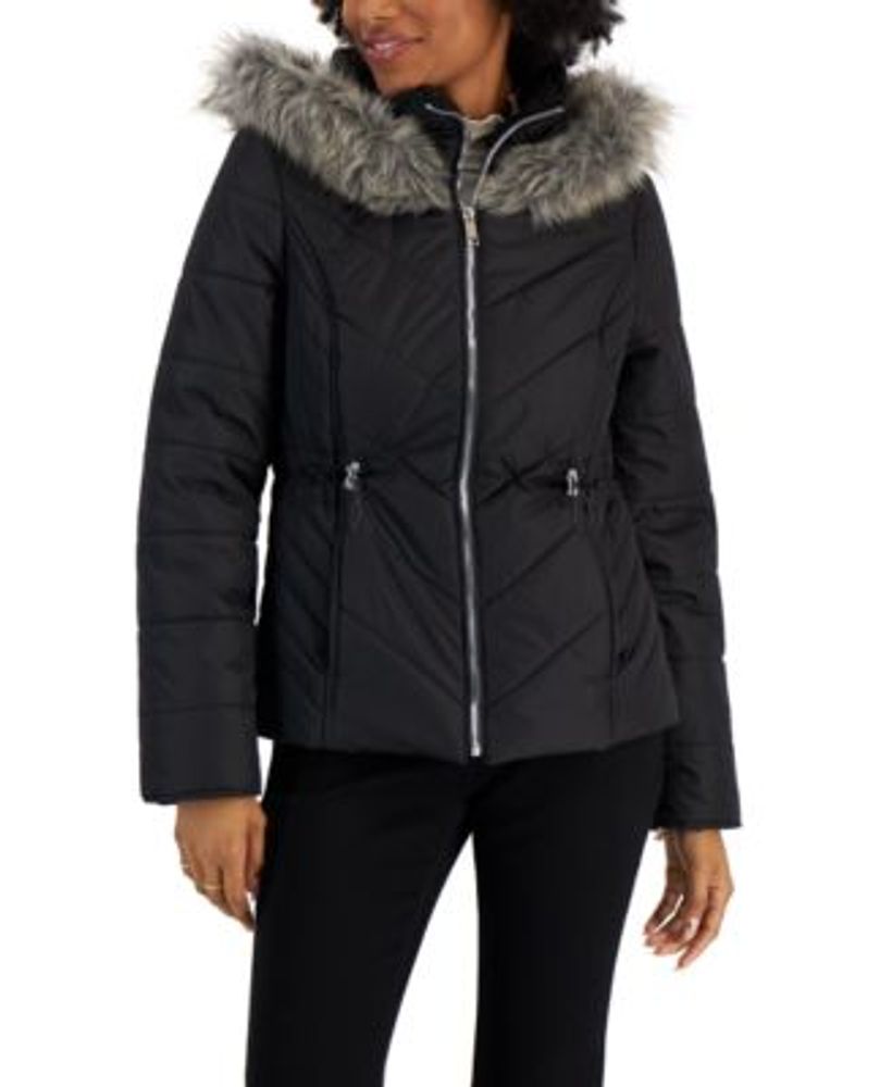Maralyn Me Juniors Faux Fur Trim Hooded Puffer Coat Foxvalley