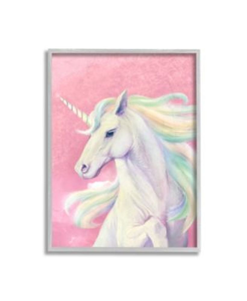 Stupell Industries Pink Unicorn Portrait Playful Rainbow Hair Art