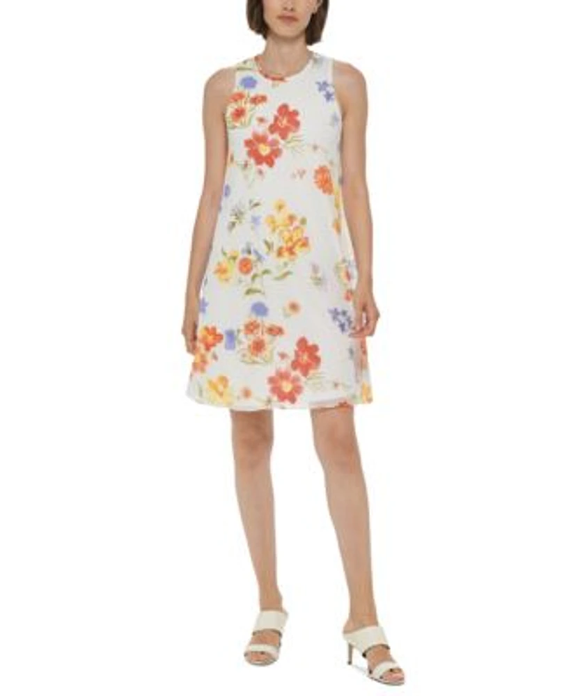 Calvin klein floral sleeveless gown sale