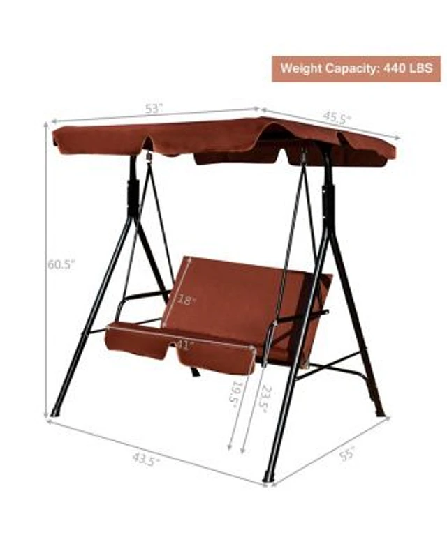Costway loveseat patio canopy swing glider sales hammock cushioned steel frame outdoor