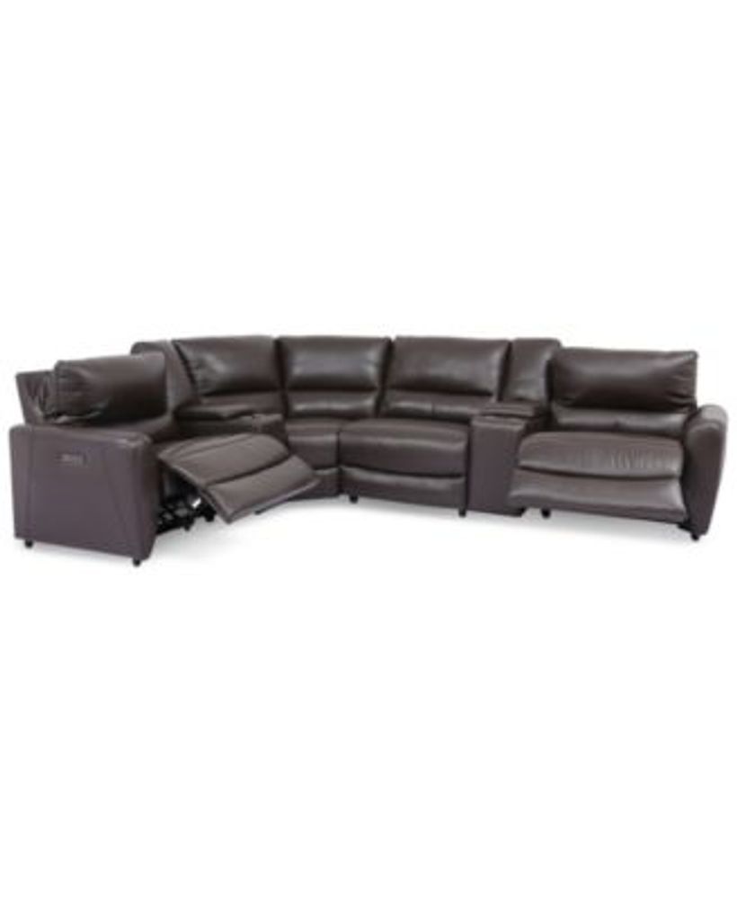 Furniture Danvors 6Pc. Leather Sectional Sofa with 2 Power Recliners