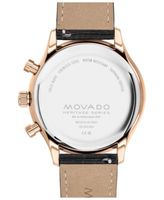 Movado Men's Heritage Black Genuine Leather Strap Watch, 43mm