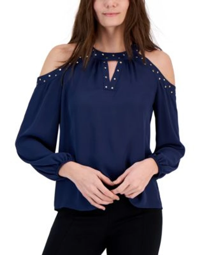 I.N.C. International Concepts Petite Cold Shoulder Studded Keyhole