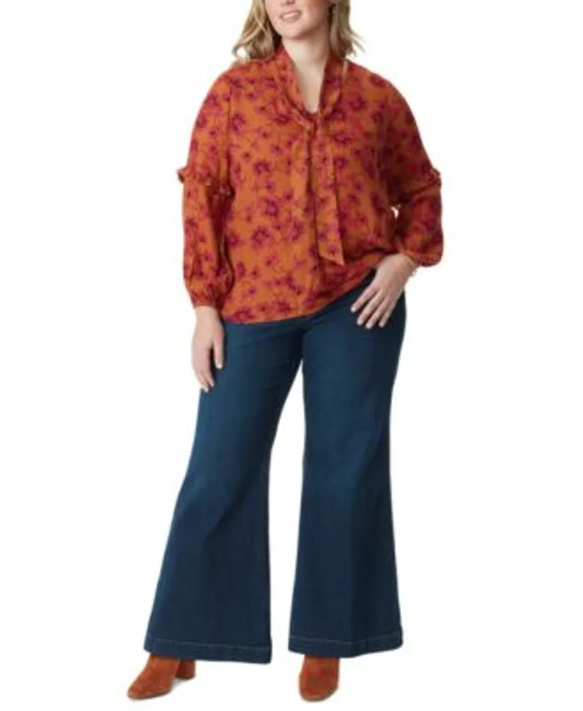 Jessica Simpson Trendy Plus Size Printed Tie Neck Top True Love