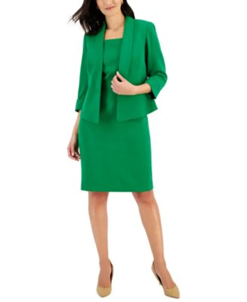 Kasper Womens Stretch Crepe Shawl Collar Jacket Square Neck Sheath