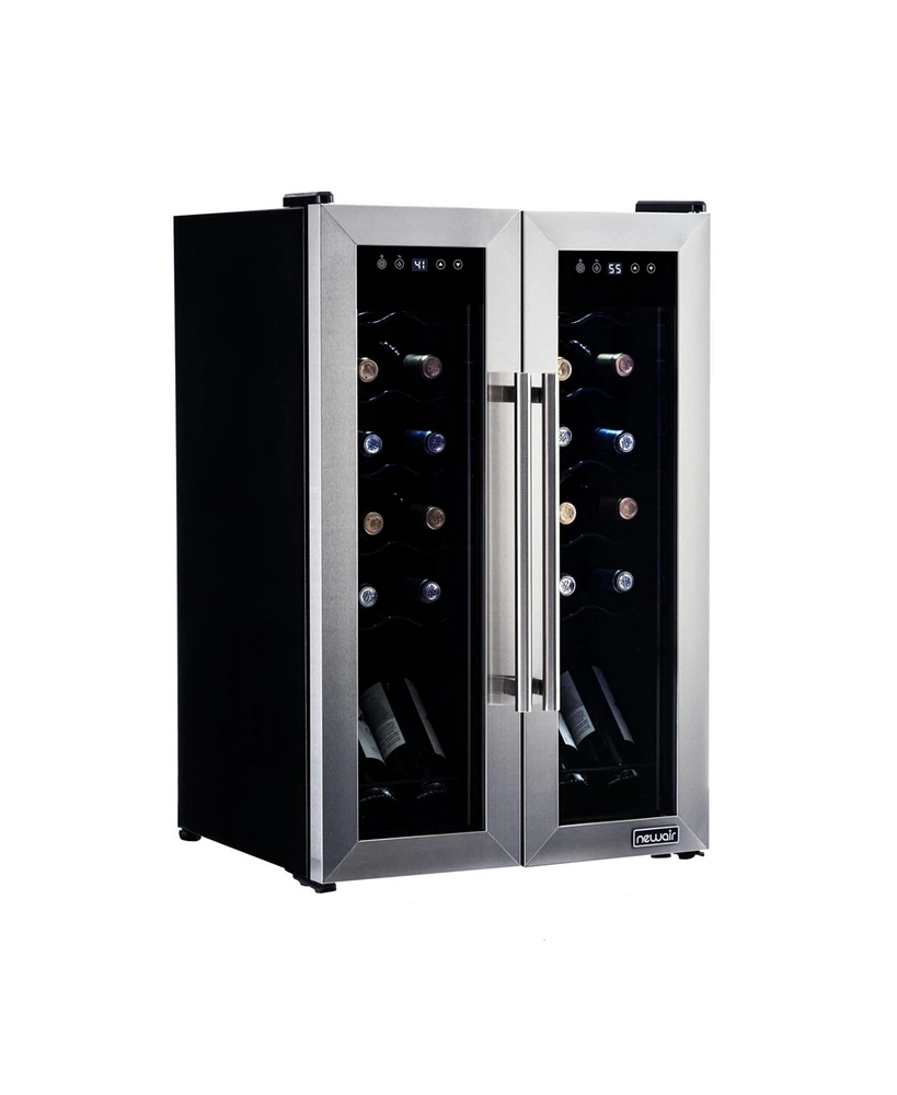 Newair 24 Bottle Wine Cooler Refrigerator, French Door Dual Temperature Zones, Freestanding Wine