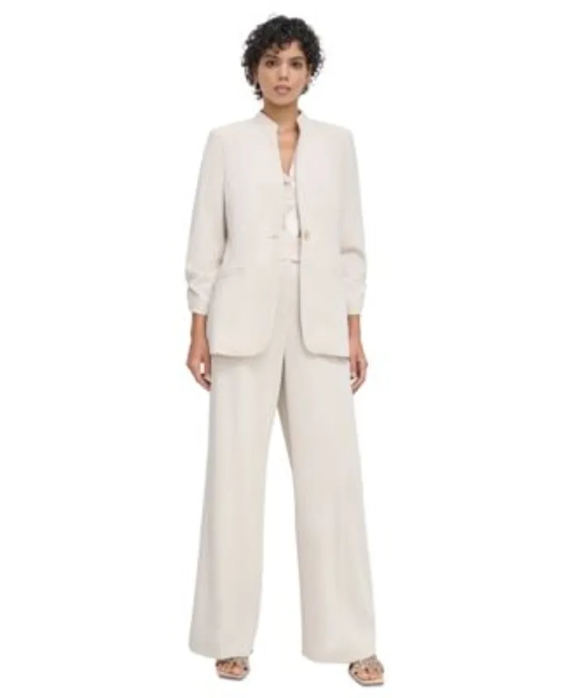 Calvin Klein Petite One Button Jacket Petite Scuba Crepe Wide Leg