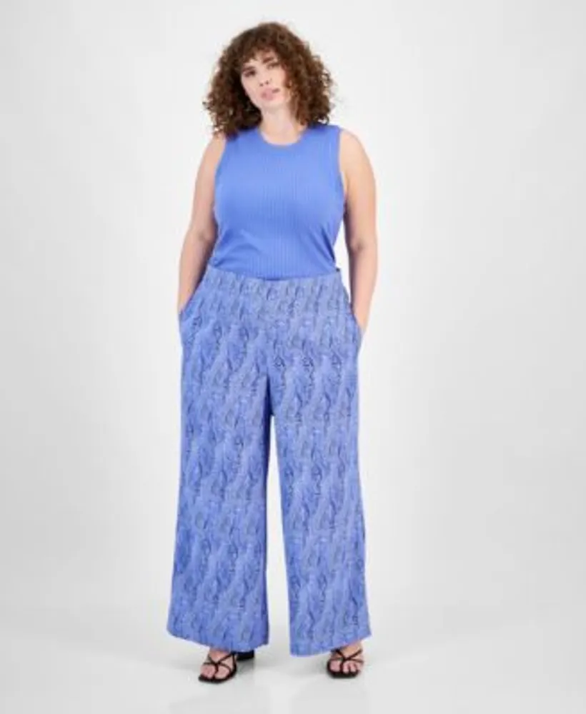 Bar Iii Plus Size Ribbed Tank Top Printed Pull On Wide Leg Pants