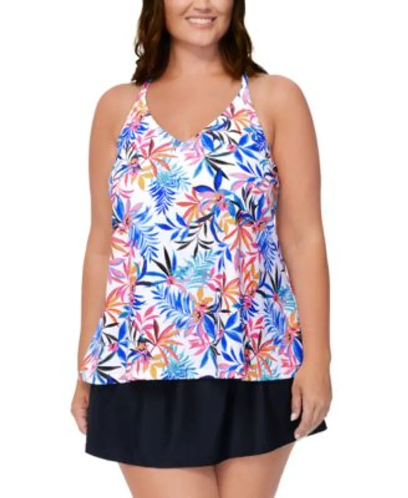 Island Escape Plus Size Tropical Print Tankini Top Swim Skirt