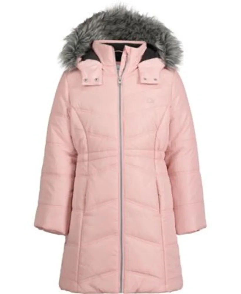 Calvin Klein Girls Aerial Faux Fur Trim Hooded Long Puffer Jacket