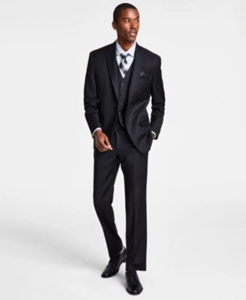 Michael Kors Mens Classic Fit Wool Blend Stretch Solid Vested Suit