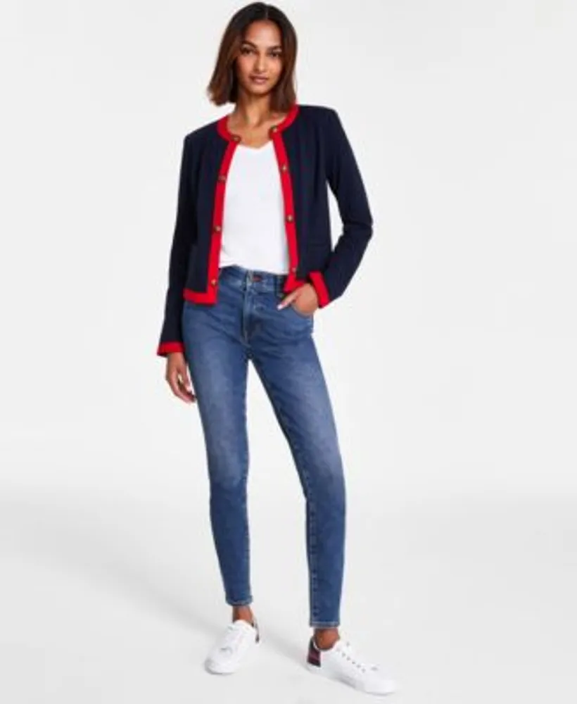 Tommy Hilfiger Womens Open Front Jacket V Neck T Shirt Skinny