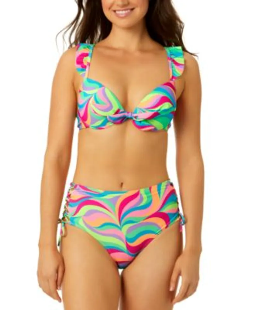Salt Cove Juniors Ruffle Trim Bikini Top Lace Up High Waist