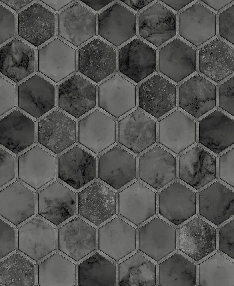 NextWall Inlay Hexagon Tile Peel and Stick Wallpaper Metallic Plaza