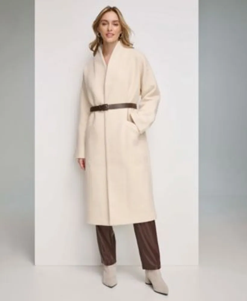 Calvin Klein Womens Belted Coat Layered 3 4 Sleeve Top Faux