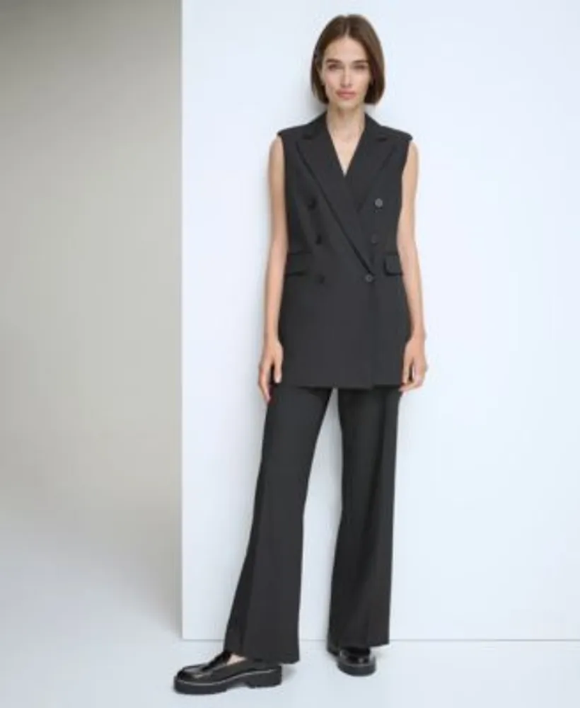 Calvin Klein Womens Double Breasted Pinstripe Vest Belted Wide Leg